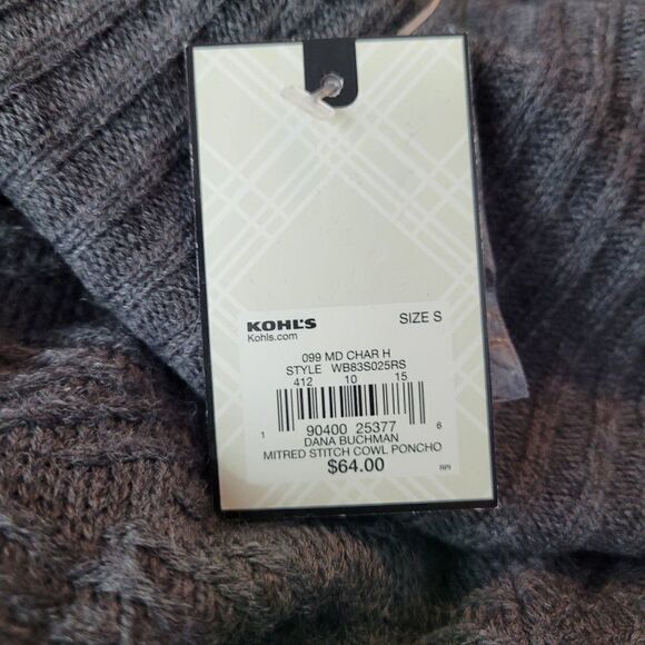 Dana Buckman Cowl Poncho Sweater Top S Gray Leather Metal Detail Textured - Picture 9 of 9